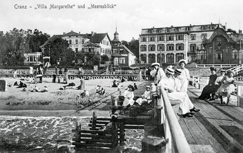 Старая открытка курорта Кранц (Зеленоградска): вилла «Маргарете» и вид на море