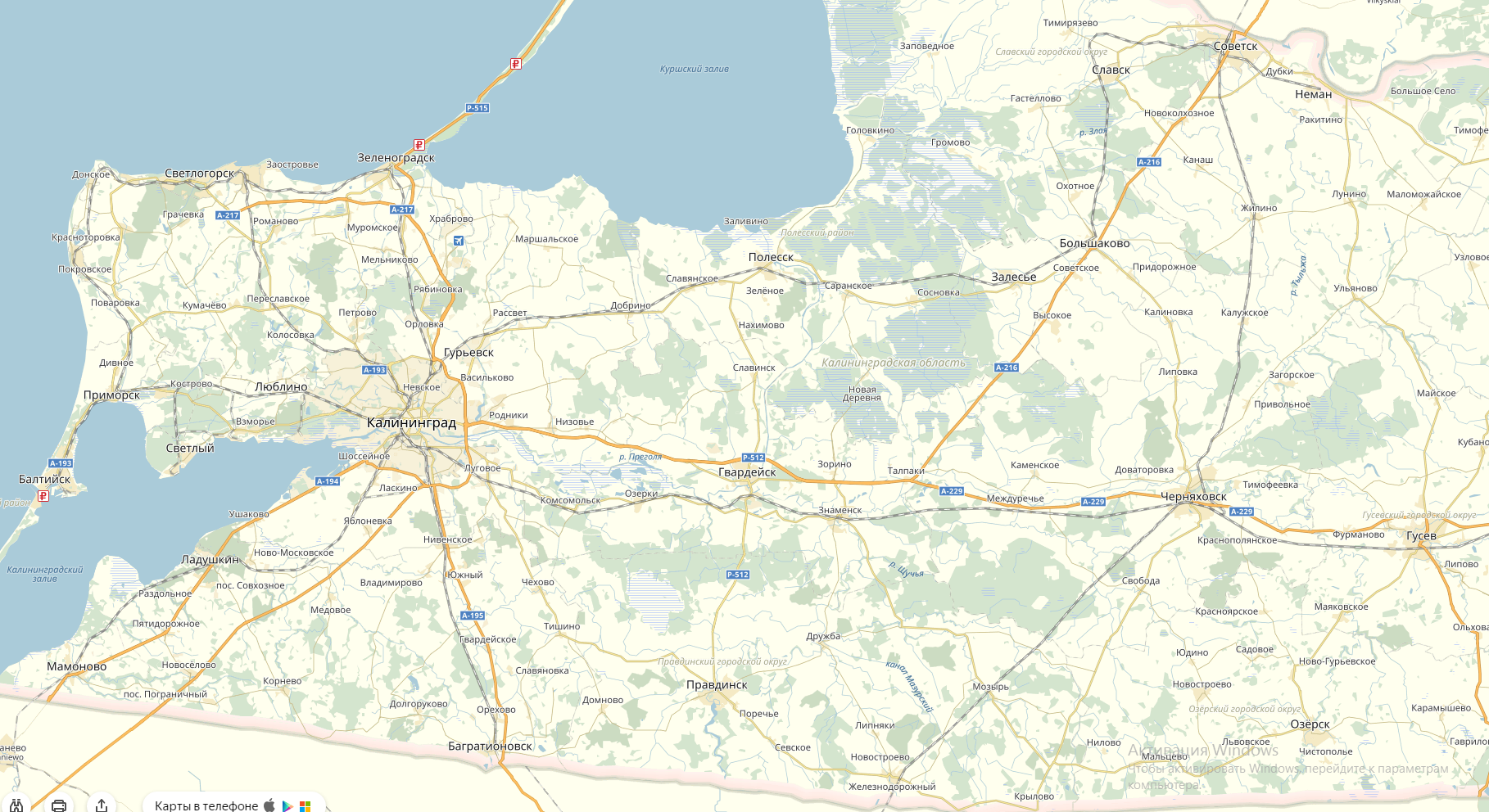 Калининградская область на карте